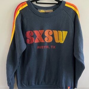 RARE Aviator Nation Navy SXSW Austin TX Retro Sweatshirt with Rainbow stripes